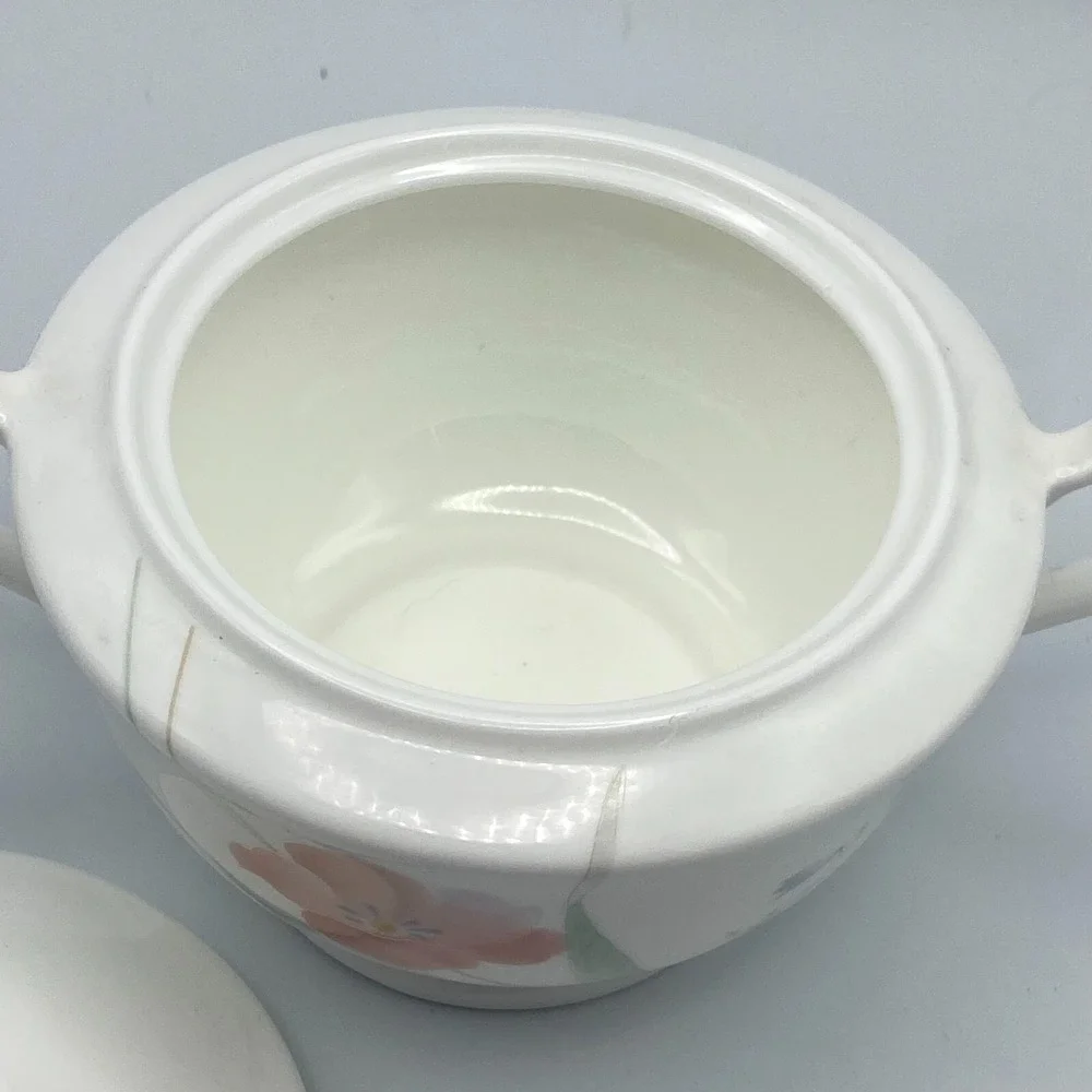 Mikasa Just Love Sugar Bowl w/ Lid Orange Pink Flowers Handles Bone China CAH15‎